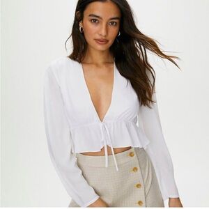 Sunday Best Aritzia Elegant White V-Neck Blouse‎